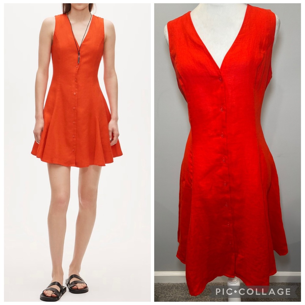 J.Crew Linen Mini Dress 6 Tall Vibrant Flame Orange Button Front Tie Back CK837
